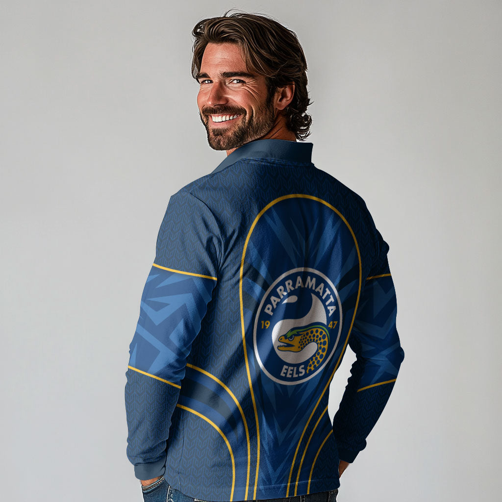 Parramatta Eels Rugby Mascot Long Sleeve Polo Shirt Australian Rugby Culture - Tribal Inspired Eel