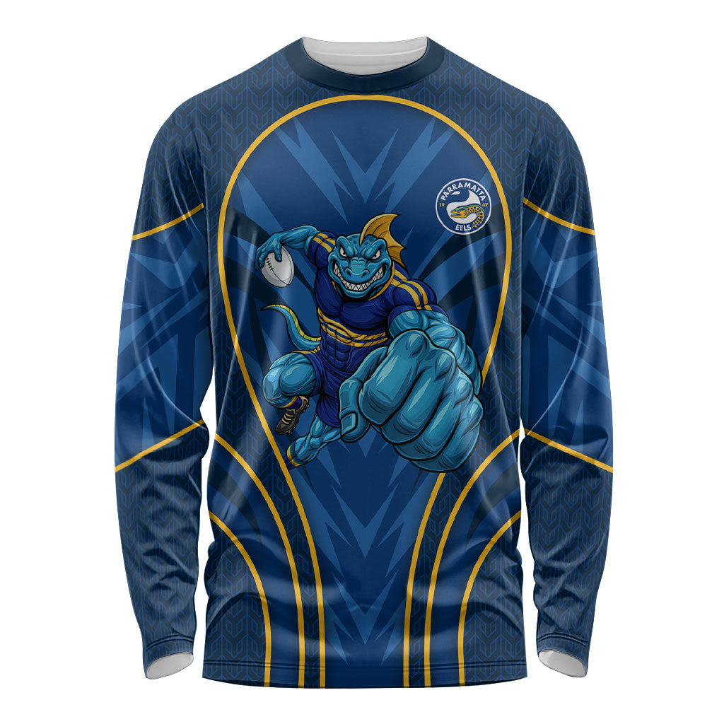 Parramatta Eels Rugby Mascot Long Sleeve Shirt Australian Rugby Culture - Tribal Inspired Eel