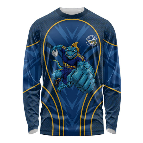 Parramatta Eels Rugby Mascot Long Sleeve Shirt Australian Rugby Culture - Tribal Inspired Eel