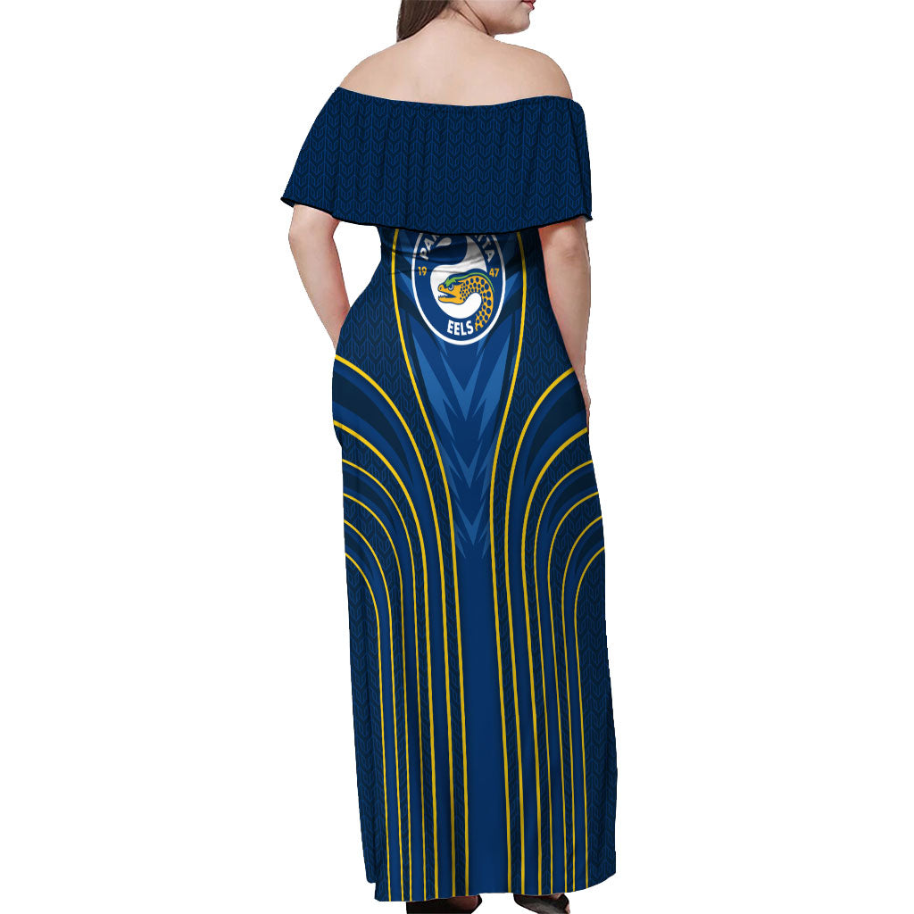 Parramatta Eels Rugby Mascot Off Shoulder Maxi Dress Australian Rugby Culture - Tribal Inspired Eel