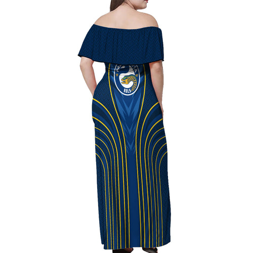 Parramatta Eels Rugby Mascot Off Shoulder Maxi Dress Australian Rugby Culture - Tribal Inspired Eel