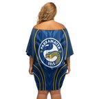 Parramatta Eels Rugby Mascot Off Shoulder Short Dress Australian Rugby Culture - Tribal Inspired Eel