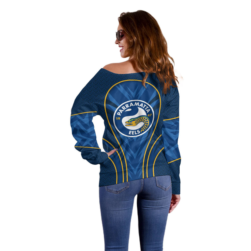 Parramatta Eels Rugby Mascot Off Shoulder Sweater Australian Rugby Culture - Tribal Inspired Eel