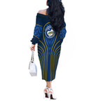 Parramatta Eels Rugby Mascot Off The Shoulder Long Sleeve Dress Australian Rugby Culture - Tribal Inspired Eel