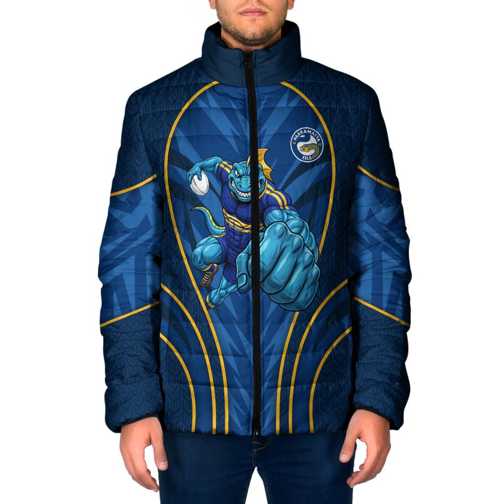 Parramatta Eels Rugby Mascot Padded Jacket Australian Rugby Culture - Tribal Inspired Eel