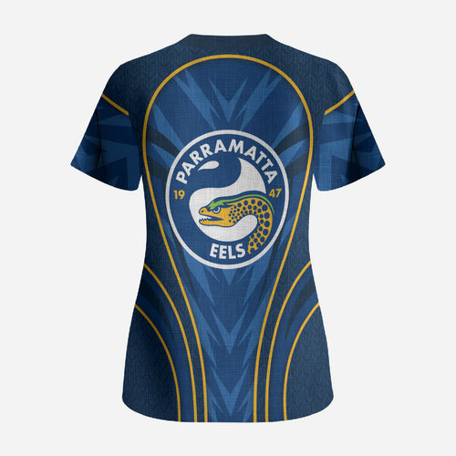 Parramatta Eels Rugby Mascot Scrub Top Australian Rugby Culture - Tribal Inspired Eel
