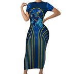 Parramatta Eels Rugby Mascot Short Sleeve Bodycon Dress Australian Rugby Culture - Tribal Inspired Eel