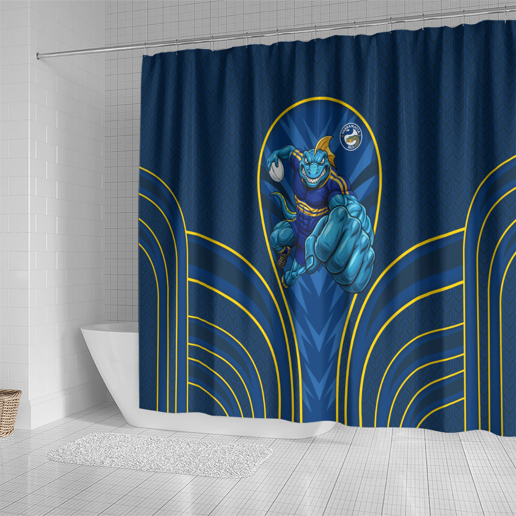 Parramatta Eels Rugby Mascot Shower Curtain Australian Rugby Culture - Tribal Inspired Eel
