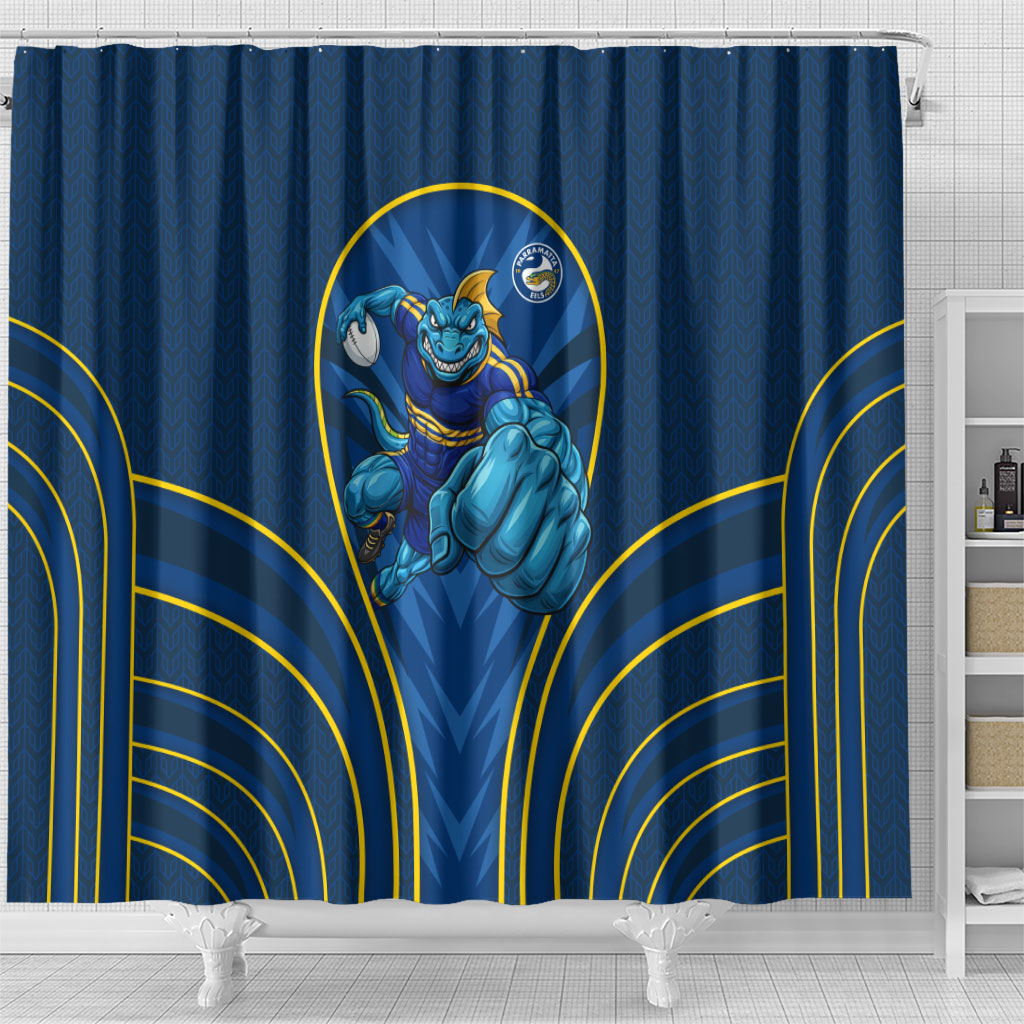 Parramatta Eels Rugby Mascot Shower Curtain Australian Rugby Culture - Tribal Inspired Eel