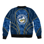 Parramatta Eels Rugby Mascot Sleeve Zip Bomber Jacket Australian Rugby Culture - Tribal Inspired Eel