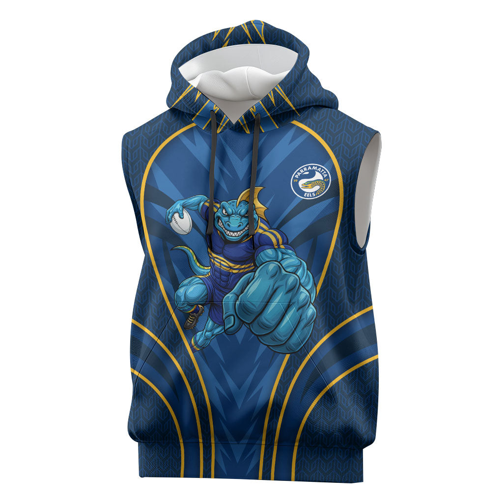 Parramatta Eels Rugby Mascot Sleeveless Hoodie Australian Rugby Culture - Tribal Inspired Eel