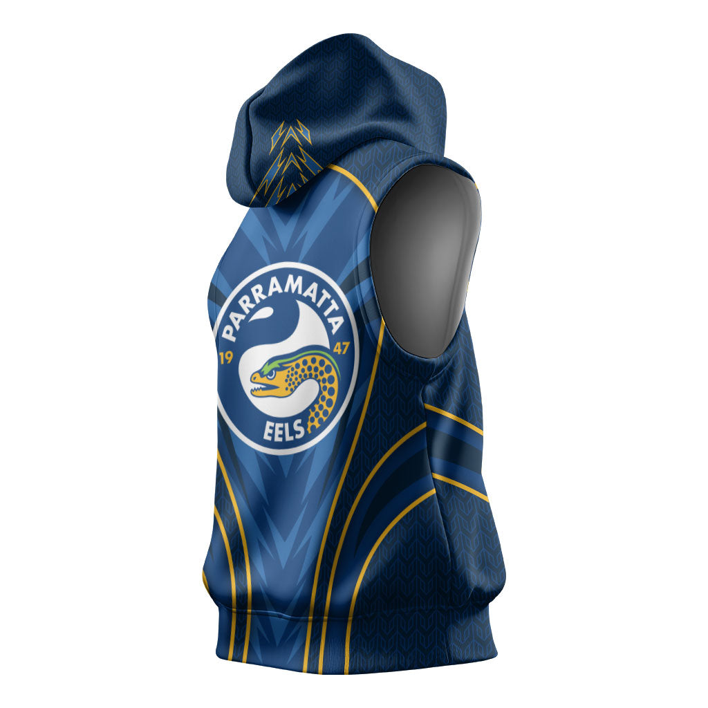 Parramatta Eels Rugby Mascot Sleeveless Hoodie Australian Rugby Culture - Tribal Inspired Eel