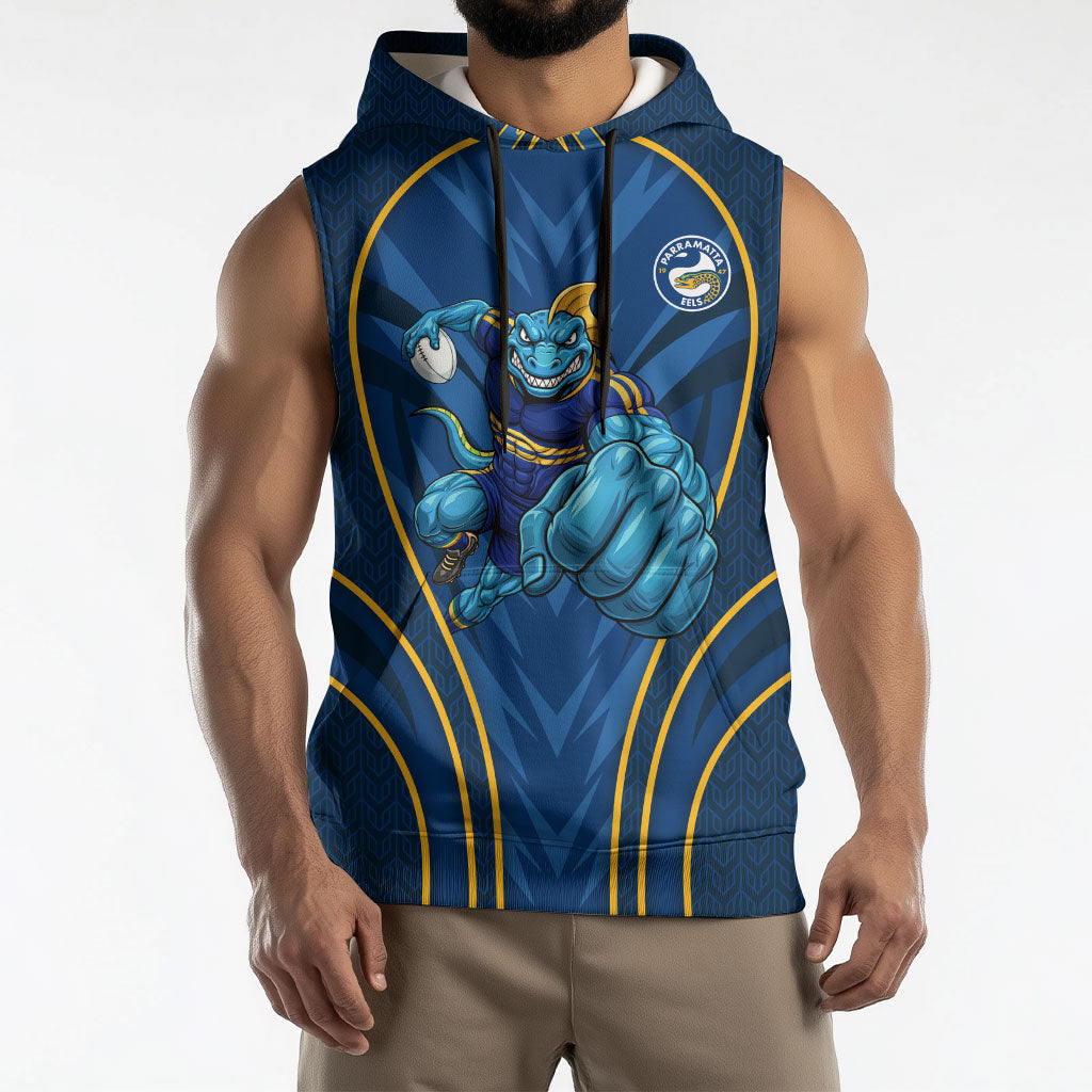 Parramatta Eels Rugby Mascot Sleeveless Hoodie Australian Rugby Culture - Tribal Inspired Eel
