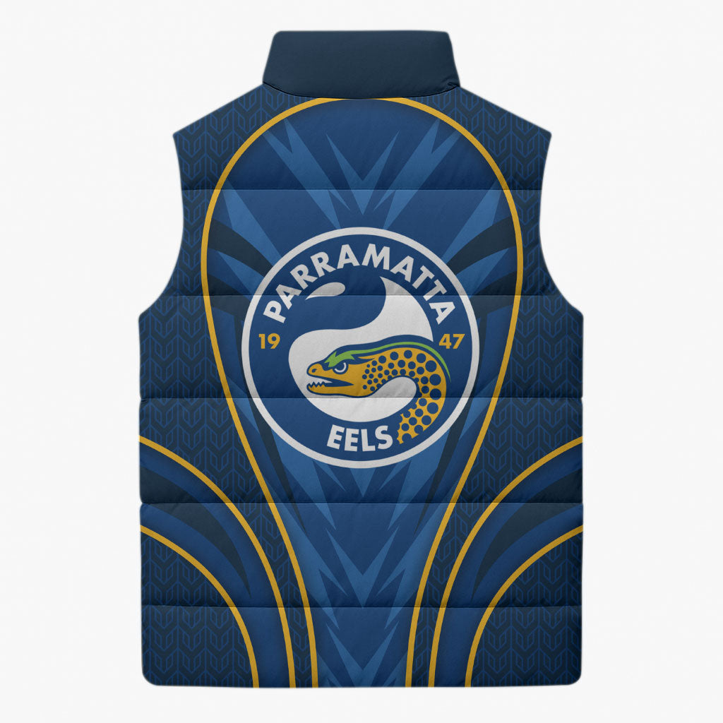 Parramatta Eels Rugby Mascot Sleeveless Puffer Jacket Australian Rugby Culture - Tribal Inspired Eel