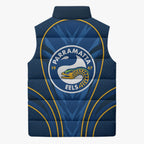 Parramatta Eels Rugby Mascot Sleeveless Puffer Jacket Australian Rugby Culture - Tribal Inspired Eel