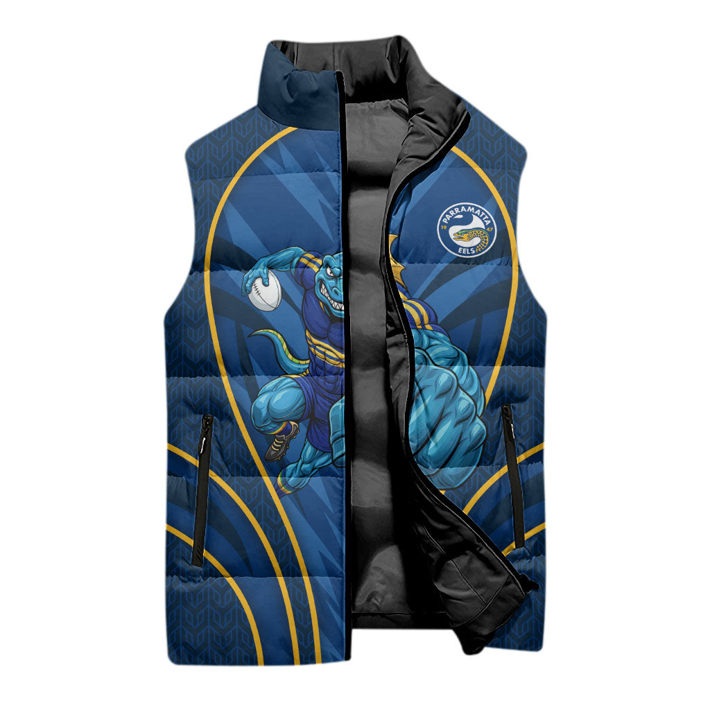 Parramatta Eels Rugby Mascot Sleeveless Puffer Jacket Australian Rugby Culture - Tribal Inspired Eel