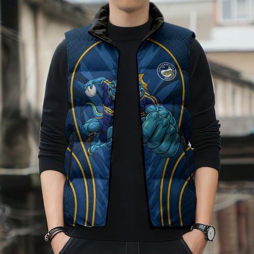 Parramatta Eels Rugby Mascot Sleeveless Puffer Jacket Australian Rugby Culture - Tribal Inspired Eel