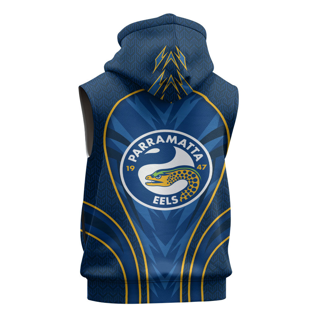 Parramatta Eels Rugby Mascot Sleeveless Zip Hoodie Australian Rugby Culture - Tribal Inspired Eel