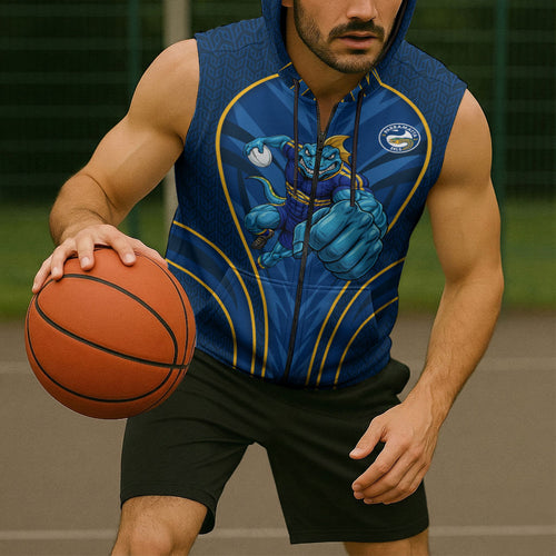 Parramatta Eels Rugby Mascot Sleeveless Zip Hoodie Australian Rugby Culture - Tribal Inspired Eel