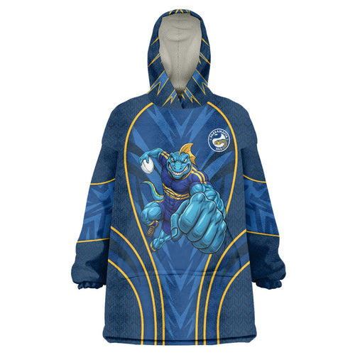 Parramatta Eels Rugby Mascot Wearable Blanket Hoodie Australian Rugby Culture - Tribal Inspired Eel