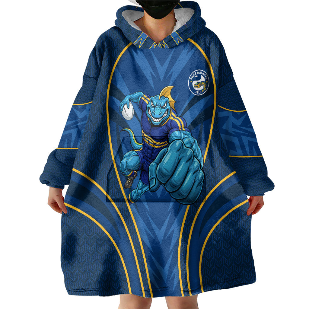 Parramatta Eels Rugby Mascot Wearable Blanket Hoodie Australian Rugby Culture - Tribal Inspired Eel