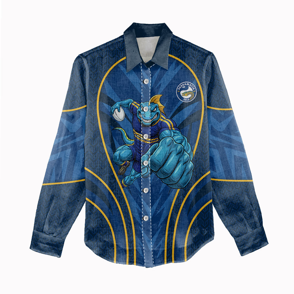 Parramatta Eels Rugby Mascot Women Casual Shirt Australian Rugby Culture - Tribal Inspired Eel