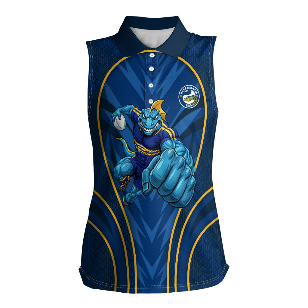 Parramatta Eels Rugby Mascot Women Sleeveless Polo Shirt Australian Rugby Culture - Tribal Inspired Eel