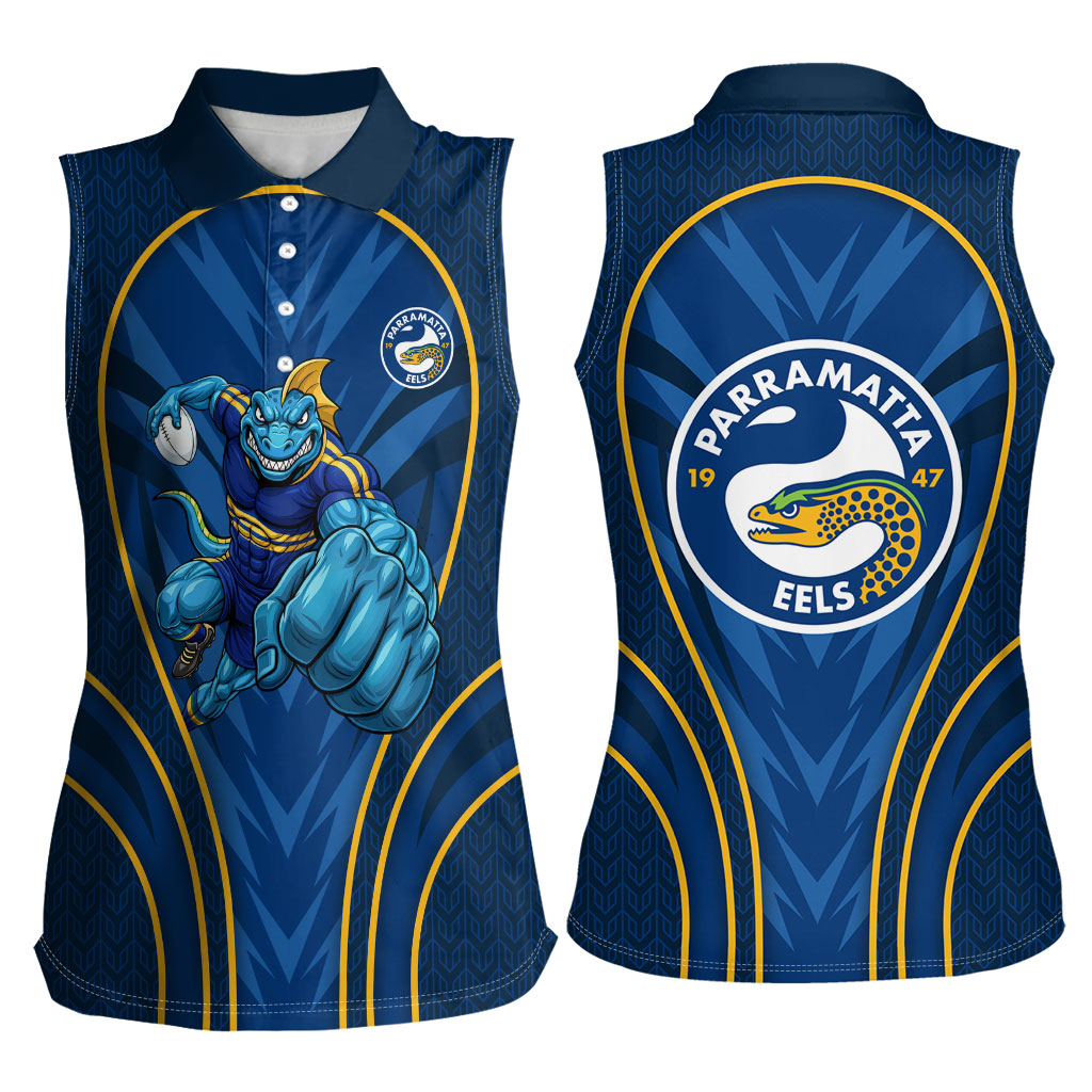 Parramatta Eels Rugby Mascot Women Sleeveless Polo Shirt Australian Rugby Culture - Tribal Inspired Eel