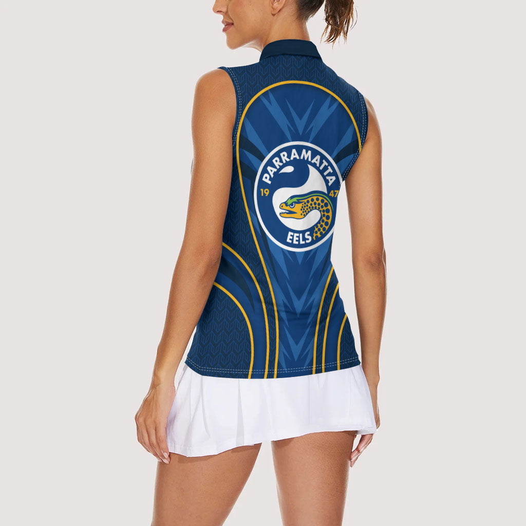 Parramatta Eels Rugby Mascot Women Sleeveless Polo Shirt Australian Rugby Culture - Tribal Inspired Eel