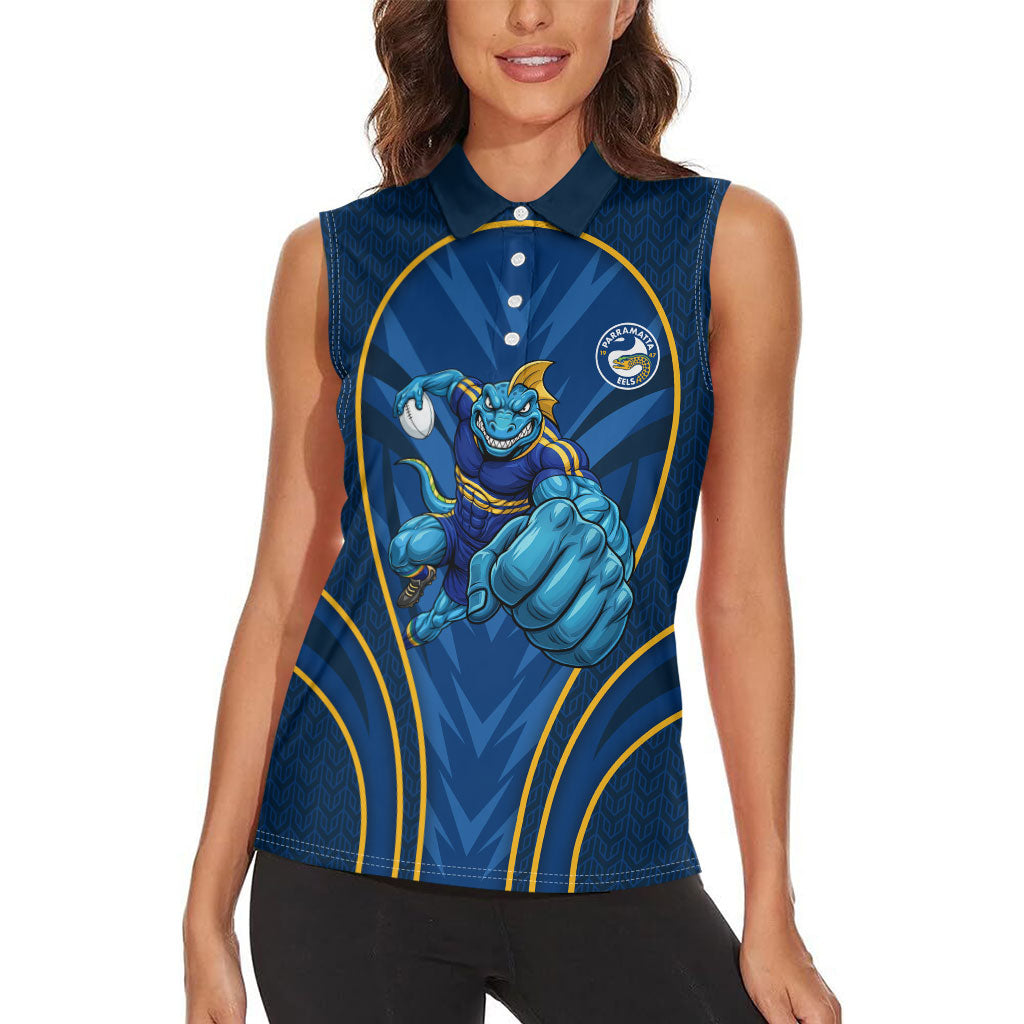 Parramatta Eels Rugby Mascot Women Sleeveless Polo Shirt Australian Rugby Culture - Tribal Inspired Eel