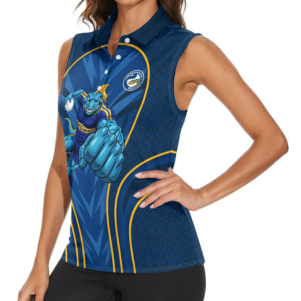 Parramatta Eels Rugby Mascot Women Sleeveless Polo Shirt Australian Rugby Culture - Tribal Inspired Eel