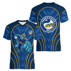 Parramatta Eels Rugby Mascot Women V-Neck T-Shirt Australian Rugby Culture - Tribal Inspired Eel