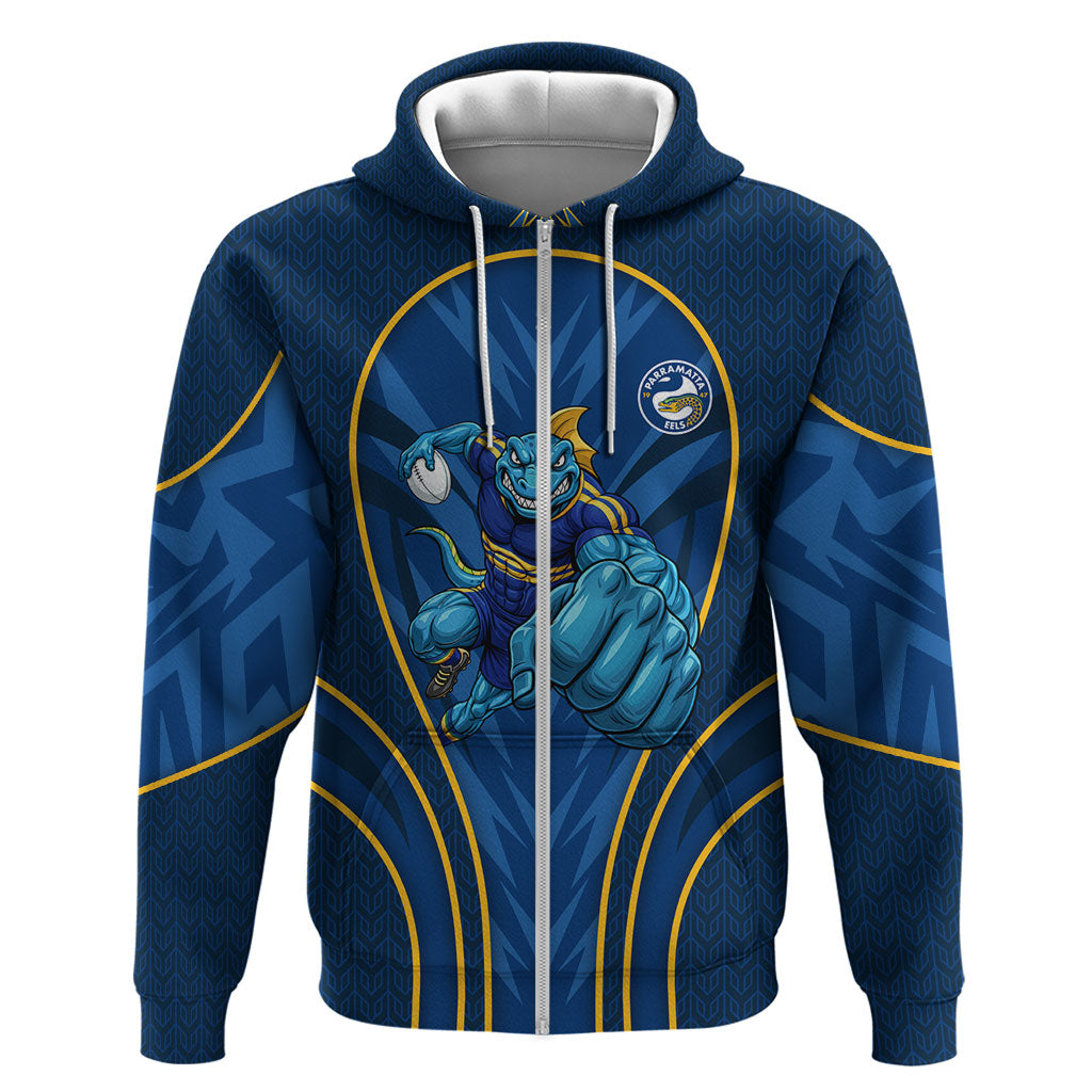 Parramatta Eels Rugby Mascot Zip Hoodie Australian Rugby Culture - Tribal Inspired Eel
