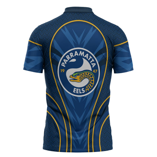Parramatta Eels Rugby Mascot Zipper Polo Shirt Australian Rugby Culture - Tribal Inspired Eel