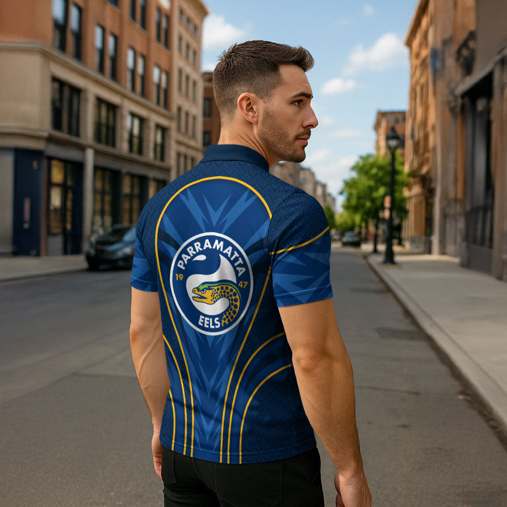 Parramatta Eels Rugby Mascot Zipper Polo Shirt Australian Rugby Culture - Tribal Inspired Eel