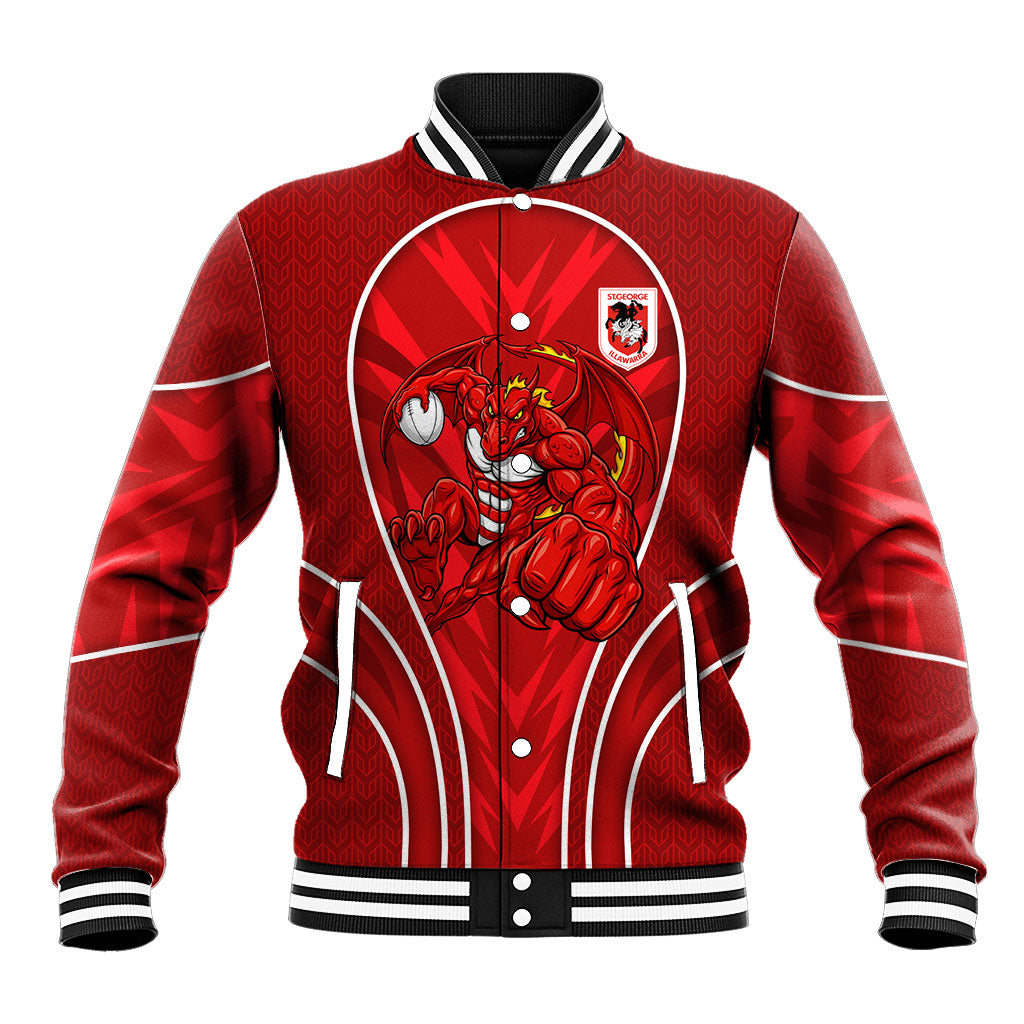 St George Illawarra Dragons Rugby Mascot Baseball Jacket Australian Rugby Culture - Tribal Inspired Dragon