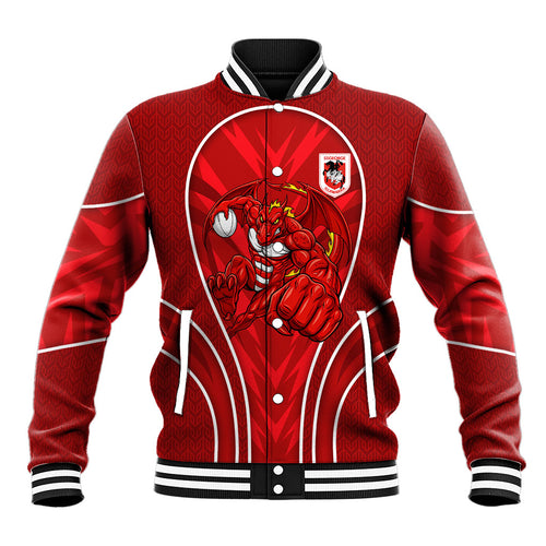 St George Illawarra Dragons Rugby Mascot Baseball Jacket Australian Rugby Culture - Tribal Inspired Dragon