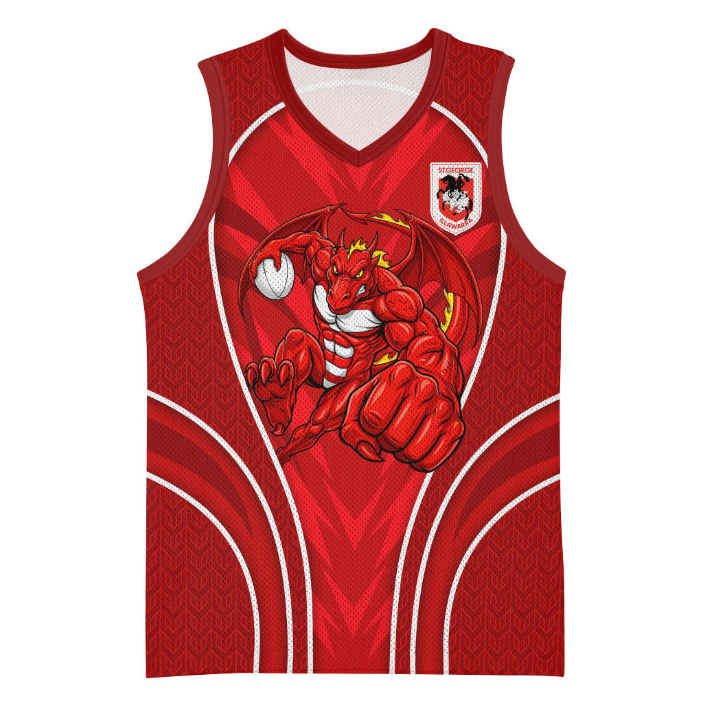 St George Illawarra Dragons Rugby Mascot Basketball Jersey Australian Rugby Culture - Tribal Inspired Dragon