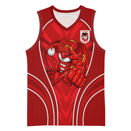 St George Illawarra Dragons Rugby Mascot Basketball Jersey Australian Rugby Culture - Tribal Inspired Dragon