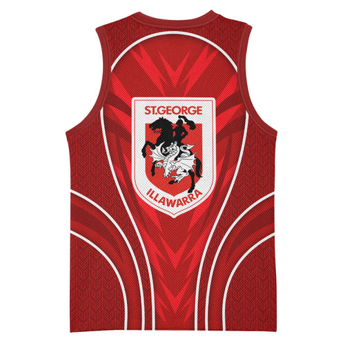 St George Illawarra Dragons Rugby Mascot Basketball Jersey Australian Rugby Culture - Tribal Inspired Dragon