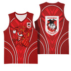 St George Illawarra Dragons Rugby Mascot Basketball Jersey Australian Rugby Culture - Tribal Inspired Dragon