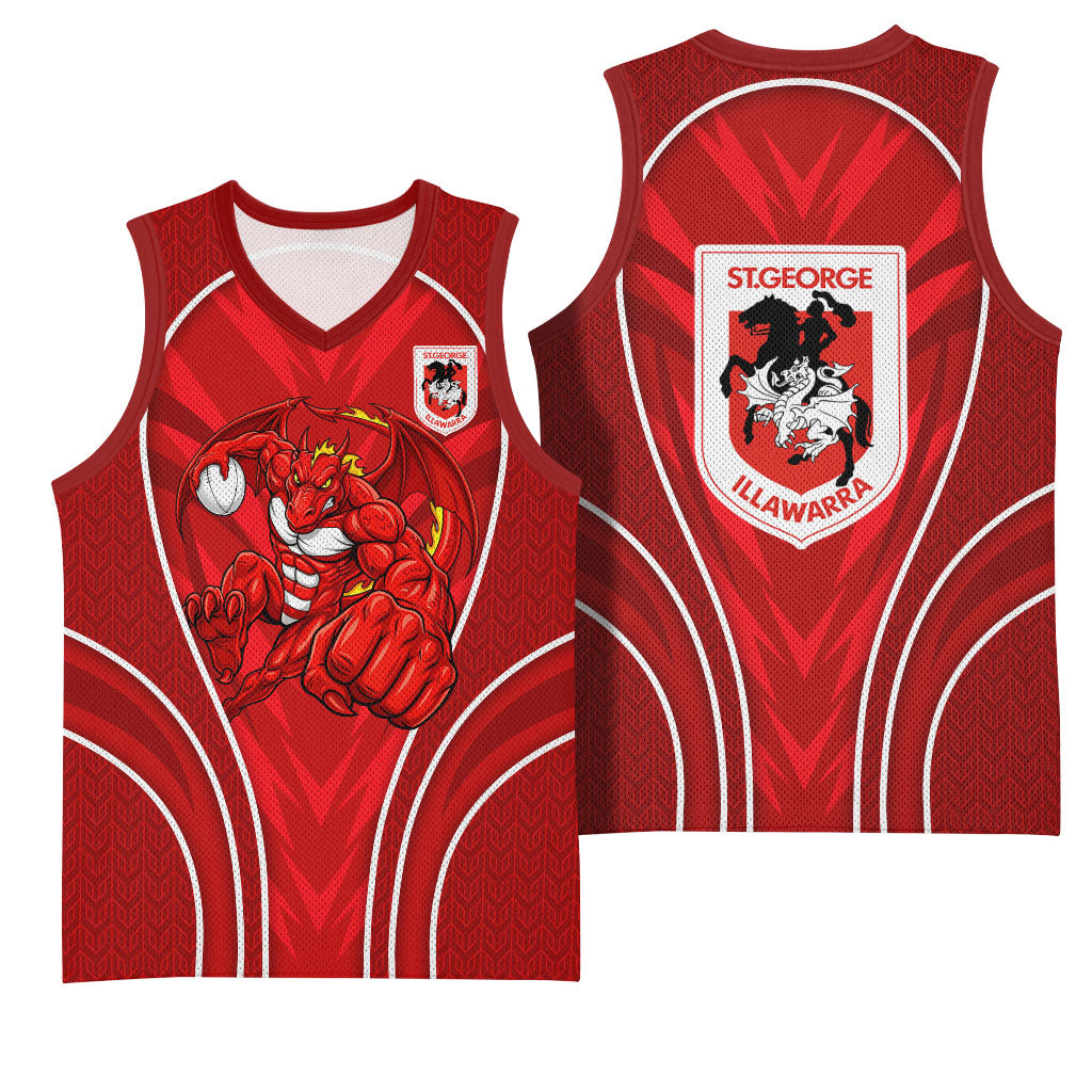 St George Illawarra Dragons Rugby Mascot Basketball Jersey Australian Rugby Culture - Tribal Inspired Dragon