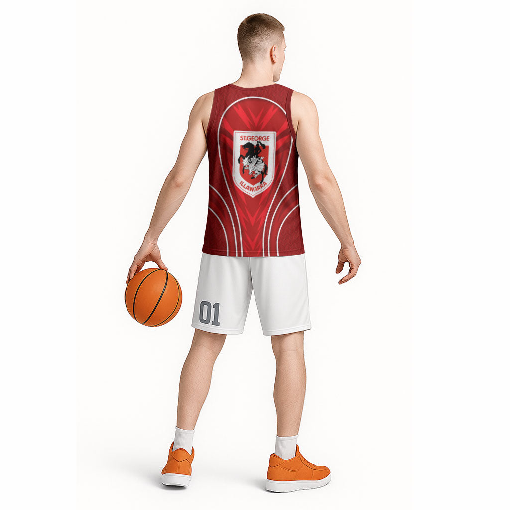 St George Illawarra Dragons Rugby Mascot Basketball Jersey Australian Rugby Culture - Tribal Inspired Dragon