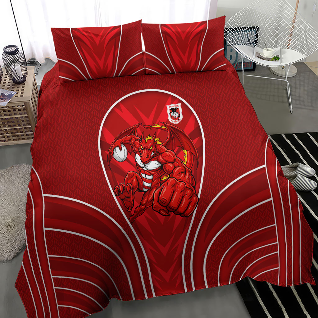 St George Illawarra Dragons Rugby Mascot Bedding Set Australian Rugby Culture - Tribal Inspired Dragon