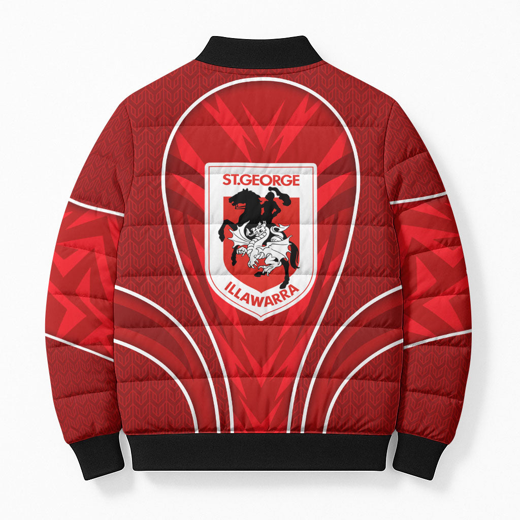 St George Illawarra Dragons Rugby Mascot Bomber Puffer Jacket Australian Rugby Culture - Tribal Inspired Dragon