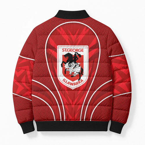 St George Illawarra Dragons Rugby Mascot Bomber Puffer Jacket Australian Rugby Culture - Tribal Inspired Dragon