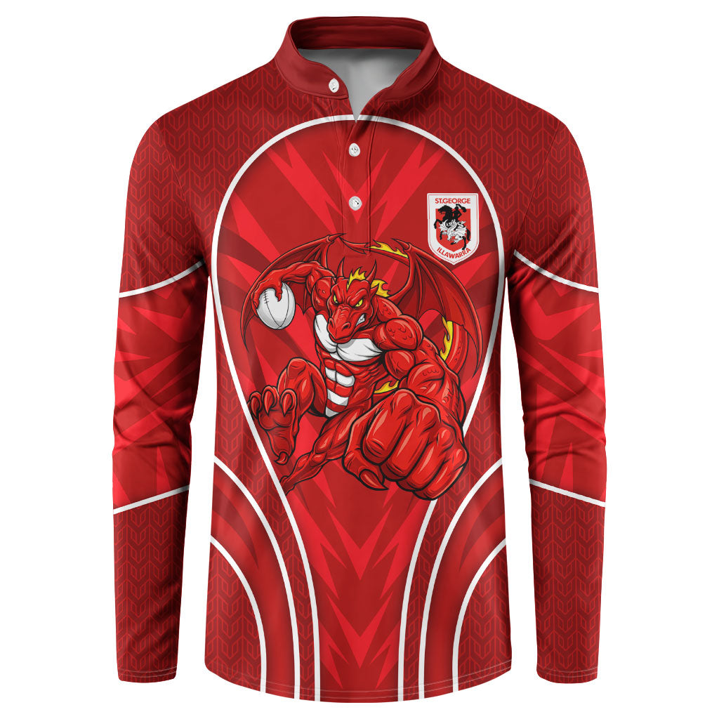 St George Illawarra Dragons Rugby Mascot Button Sweatshirt Australian Rugby Culture - Tribal Inspired Dragon