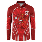 St George Illawarra Dragons Rugby Mascot Button Sweatshirt Australian Rugby Culture - Tribal Inspired Dragon