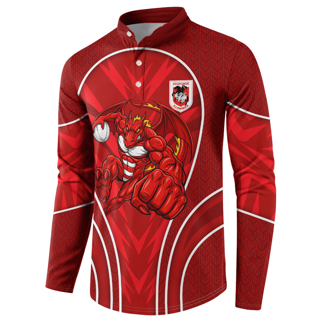 St George Illawarra Dragons Rugby Mascot Button Sweatshirt Australian Rugby Culture - Tribal Inspired Dragon