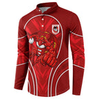 St George Illawarra Dragons Rugby Mascot Button Sweatshirt Australian Rugby Culture - Tribal Inspired Dragon